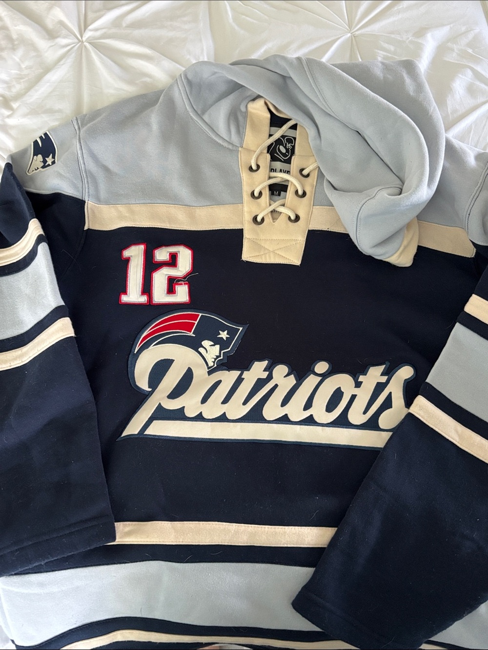 New England Patriots Navy & Light Gray Lace-Up Hoodie Sweatshirt